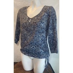 Lucky Brand Women’s Blue Floral Flowers Print Peasant Top Blouse Size Xsmall